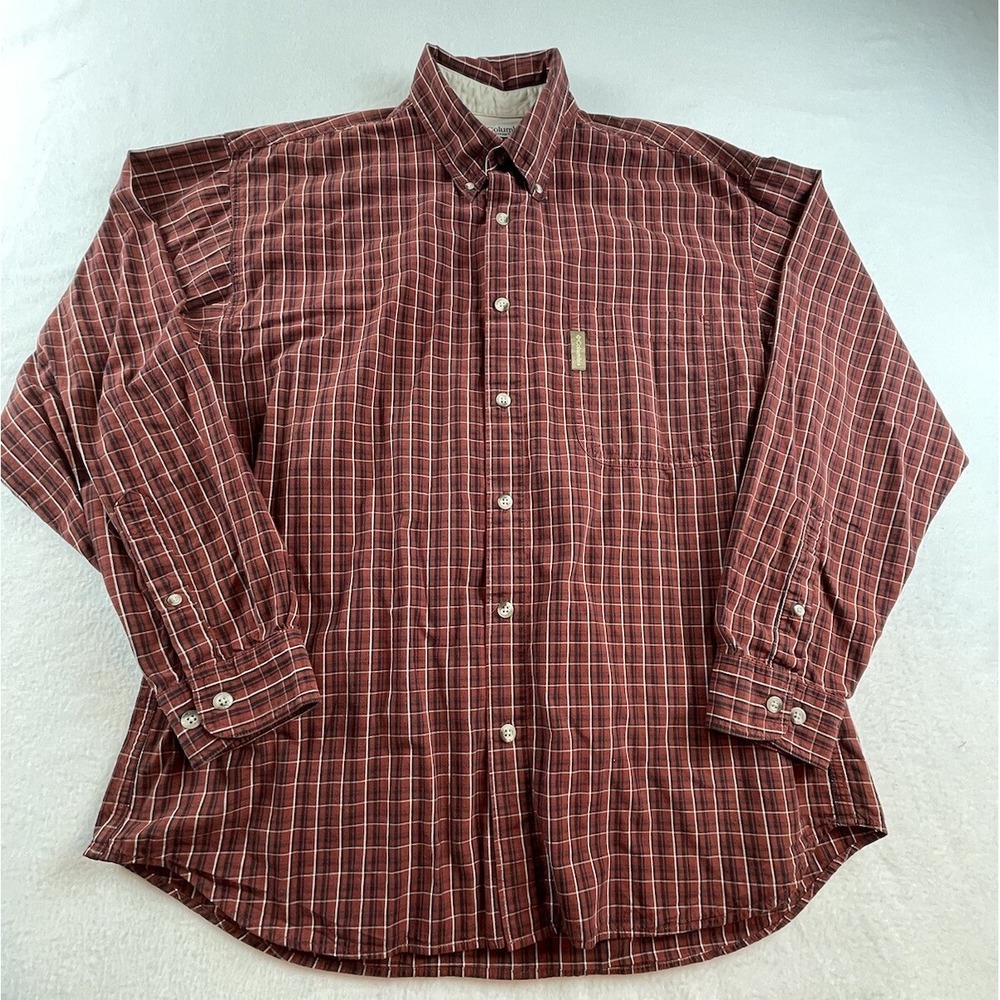 Columbia Men's Red Plaid Button Down Shirt Size L Cotton